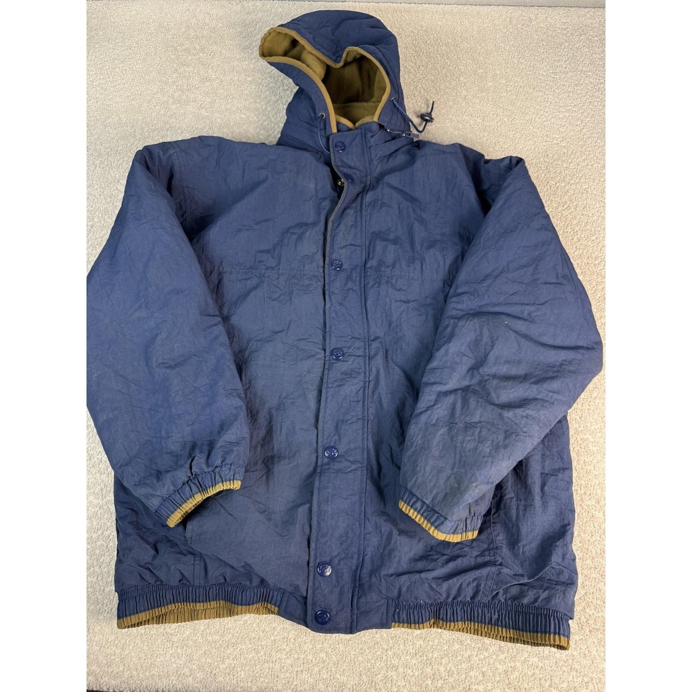 Vintage Starter Jacket Mens Large Blue Hooded Nylon Fleece Lined Parka Insulated